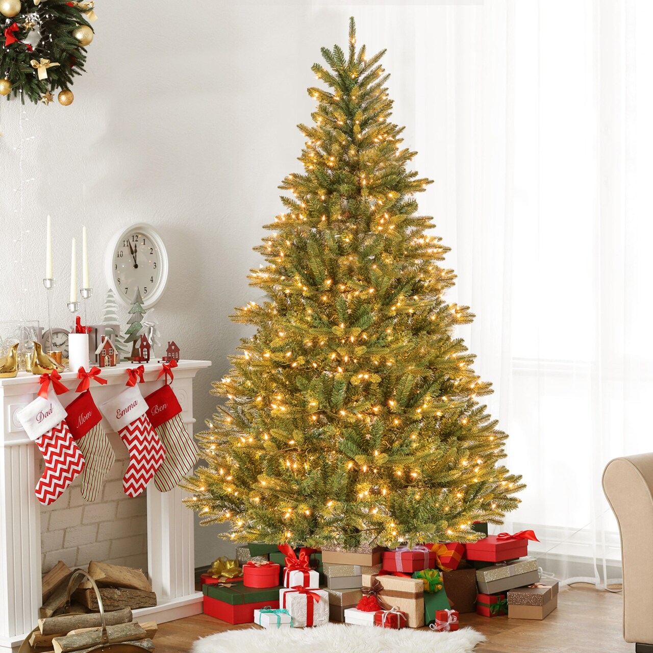6 Ft Pre-Lit Artificial Christmas Tree Hinged Xmas Tree W/ 500 Warm-White Incandescent Lights